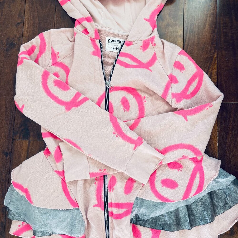 NUNUNU KIDS PEPLUM ZIP UP HOODIES + MATCHIING DROP CROTCH SWEATS - GIRLS 10-12